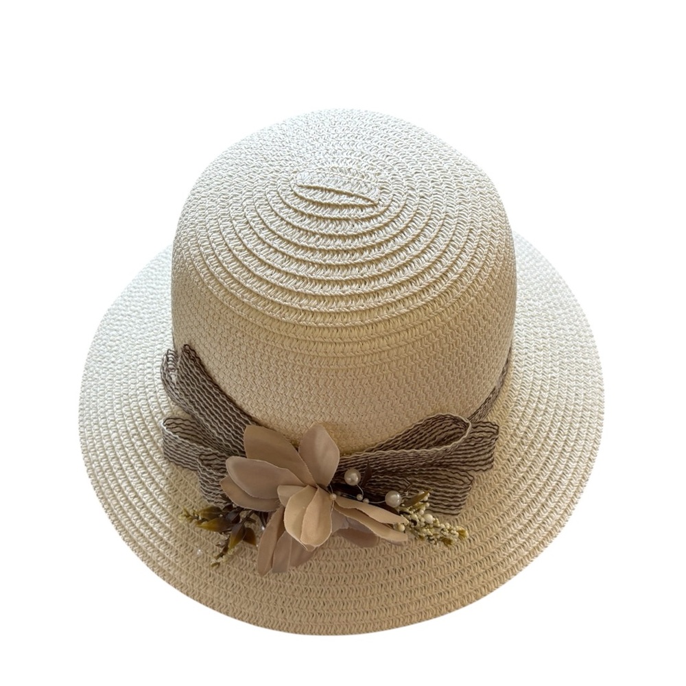 Elegant Cream Sun Hat with Floral Accent